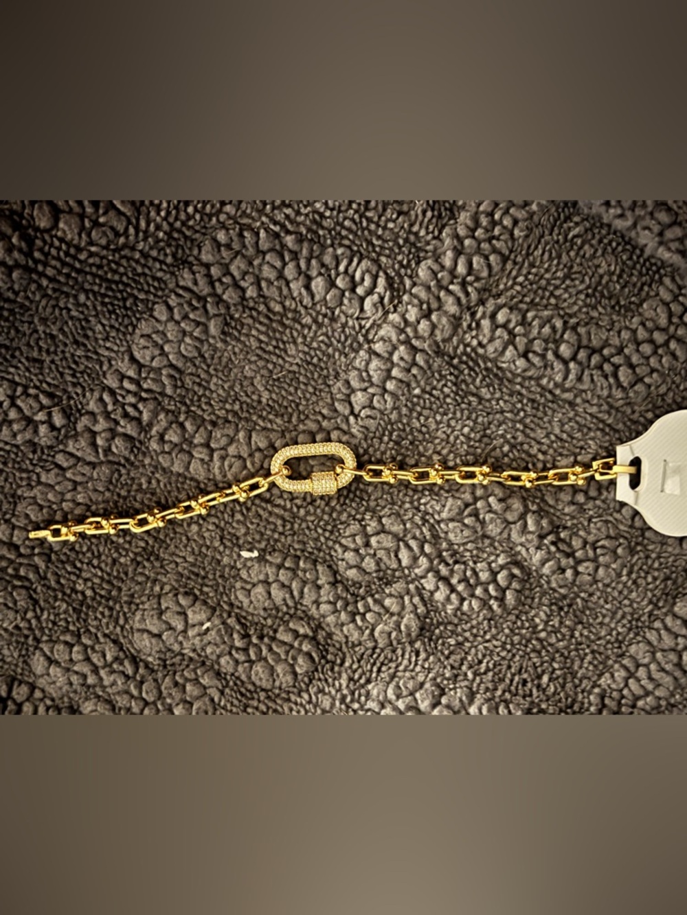 Gold Link Chain Bracelet with Pavé Oval Connector
